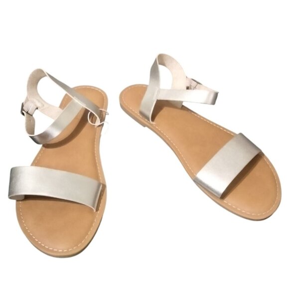 Amazon Essentials Size 9.5 Sandals Gold Faux Leather Adjustable Ankle Straps - Picture 2 of 9